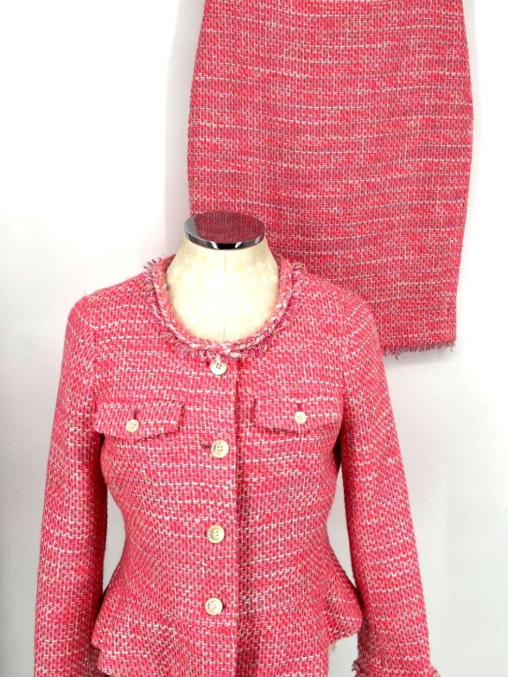J Crew Womens Suit Tweed Skirt Blazer Sz 6 Moto Barbie Elle Woods Pink Boucle